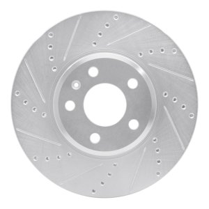 Audi A4 Quattro Brake Rotor (1) - Front Left - R1 Concepts - Drilled & Slotted - Silver - `08-`25